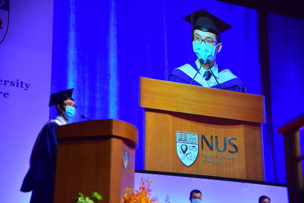 Mr Jonathan Yeo, Valedictorian for Class of 2020 delivering his speech at the ceremony